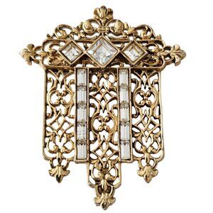 1928 Brand Brooch Art Deco Style Fleur De Lis Clear Rhinestones Bar Pin C916